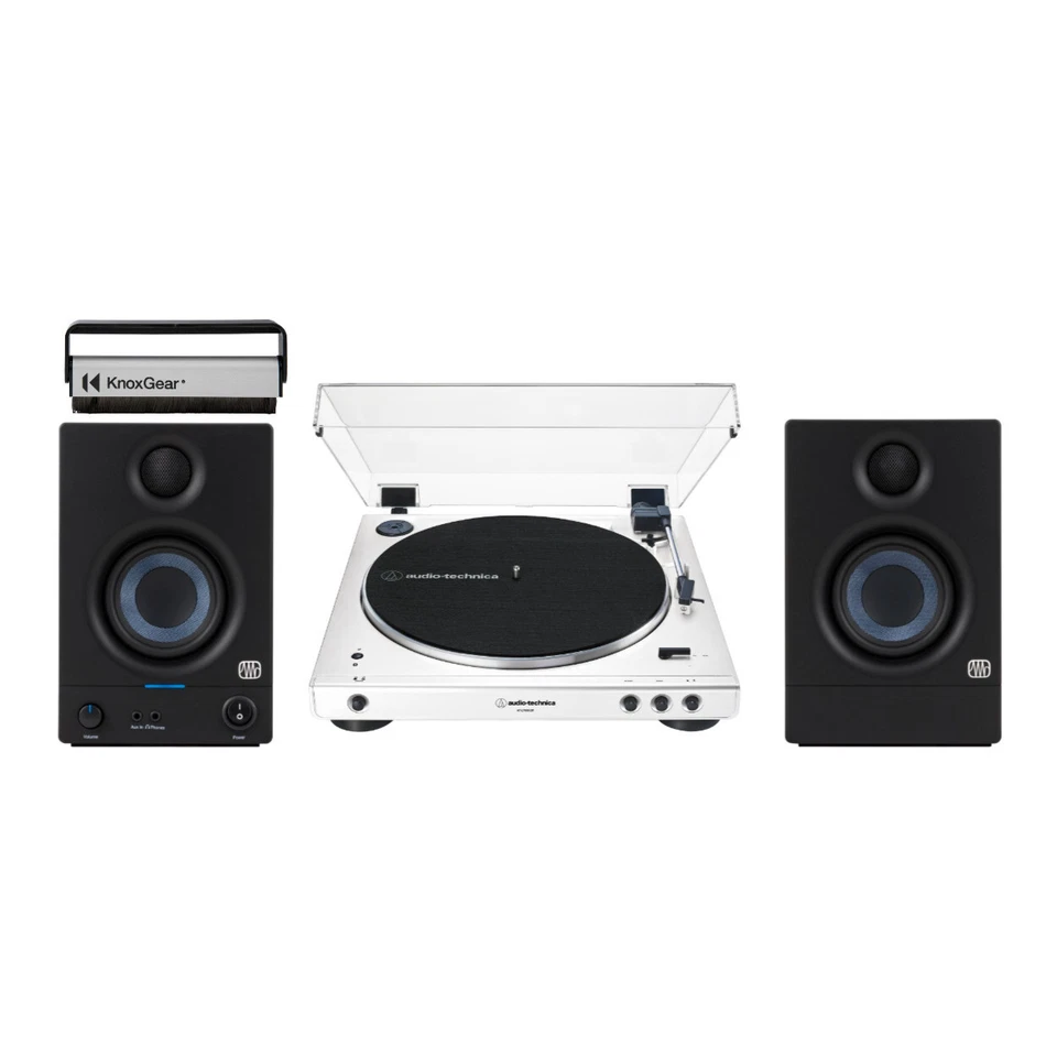 Audio Technica AT-LP60XBT-WW Automatic Turntable Speakers Bundle (White)