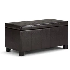 SIMPLIHOME Dover 36 inch Wide Rectangle Lift Top Storage Ottoman Bench in Uphols