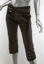 ROBERTO CAVALLI Olive-Green Brown Velvet Denim Snake Belt Capri Crop Pants 4-40