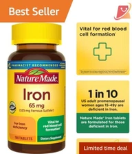 65 mg Iron Supplement Tablets - Essential Red Blood Cell Support (180 Count)