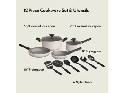 Brand New Seal  bella 12 Piece Cookware Set w EverGood  Ceramic Nonstick Coating