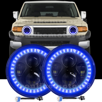 2pcs Fit TOYOTA FJ Cruiser 2008-2014 7'' Round LED Headlights Hi/Lo Beam Blue DRL