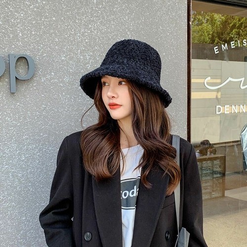 Women Winter Hat Bucket Cap Wool 