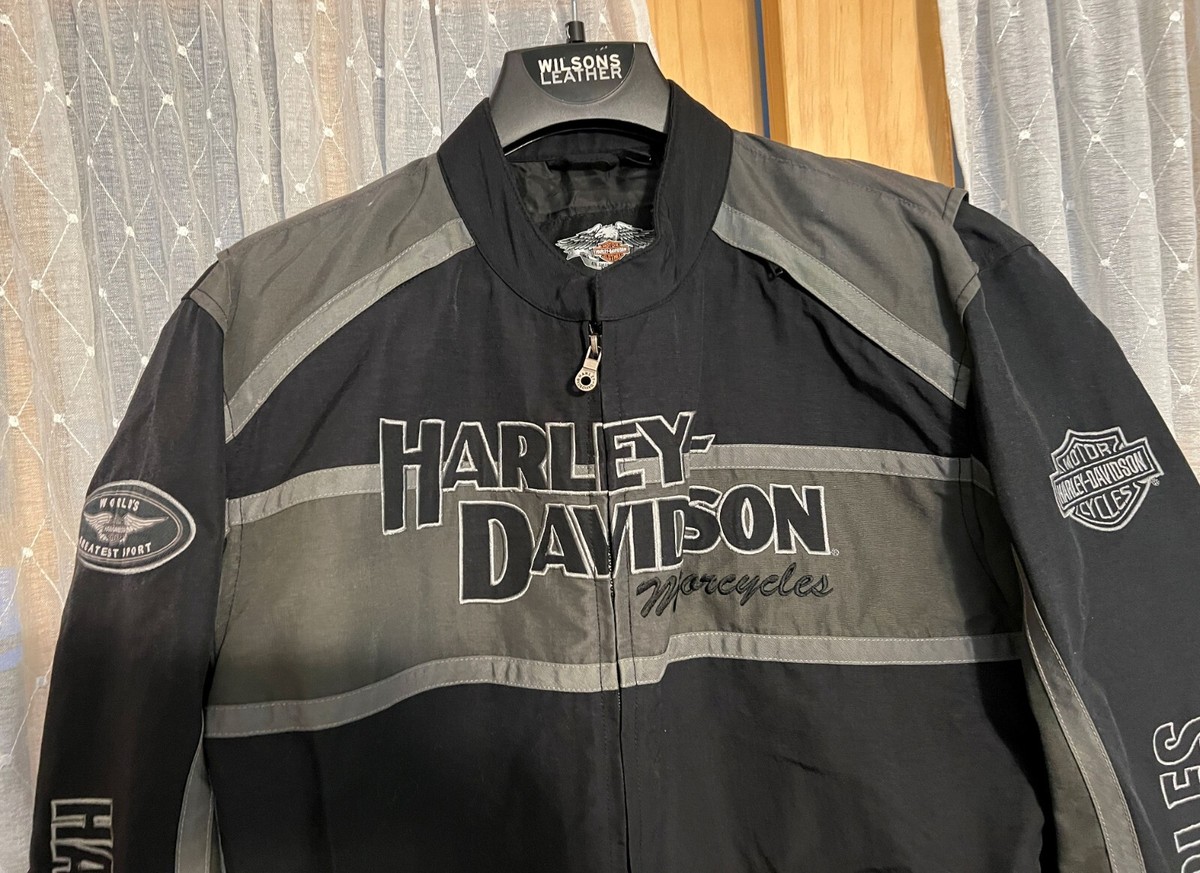BLACK & GRAY EMBROIDERED HARLEY DAVIDSON NYLON RIDING JACKET