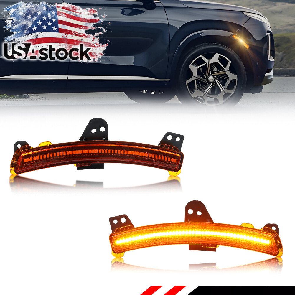 2PCS Amber Lens Full LED Front Side Marker Lights For 2020-2022 Hyundai Palisade