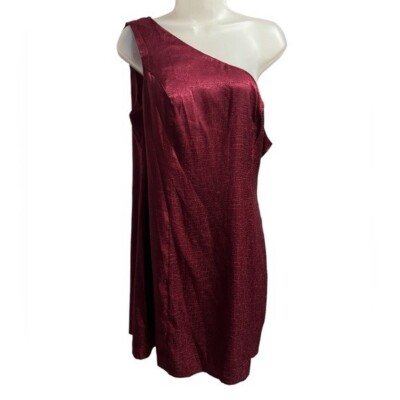 burgundy satin one shoulder dress Burgundy