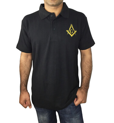 Freimaurer Golf Poloshirt mit Sticklogo schwarz/grau/weiß/blau