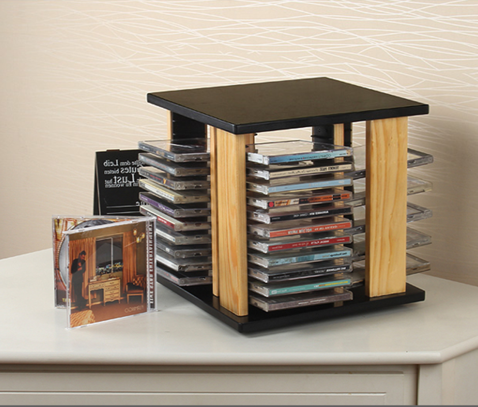 Wood CD Racks 360° Rotating Disc CD Storage Holder Collection Display