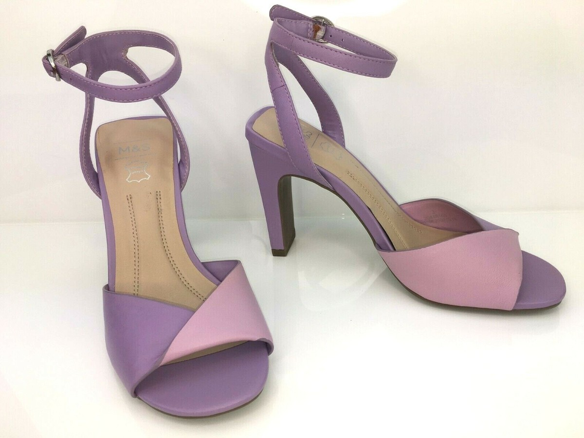 MARKS SPENCER Lilac Pink Leather High Heel Ankle Strap Sandals