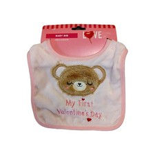 NEW My First Valentine's Day Baby Bib Girl 1st Pastel Pink Love Tan Bear Hearts