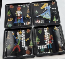 Set Of 4 Nutcracker Melamine Appetizer Snack Plates New Christmas 5 7/8”