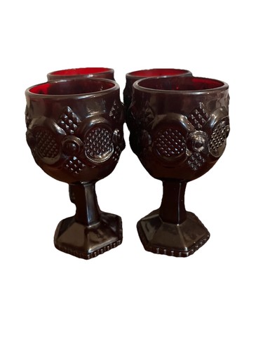 VINTAGE Avon 1876 Cape Cod Ruby Red Glass Wine Goblets Set of 4 | Collectible