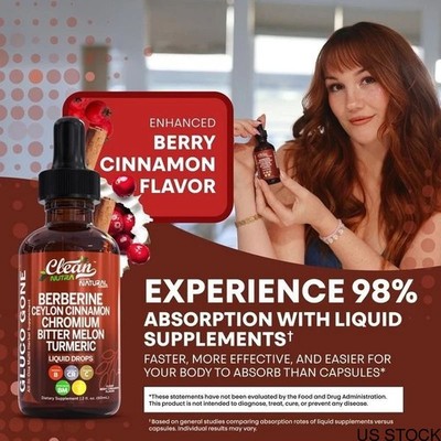 Clean Nutra Berberine Ceylon Cinnamon Extract Liquid Drops 5 Pack