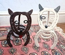 Pair of Vintage Iron Horseshoe Art of Dogs Sculptures