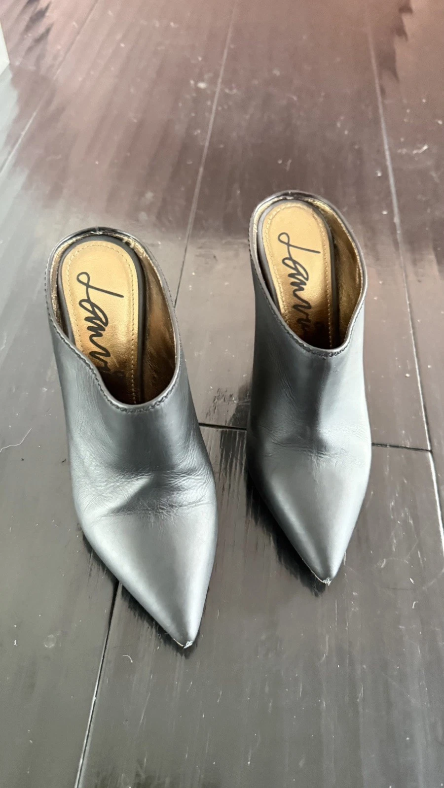 Lanvin — CHARCOAL LANVIN MULE SHOE BUTTER SOFT CALFSKIN GOLDEN HEEL SHOES 38.5