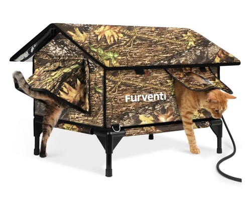 Furventi Weatherproof Insulated Elevated Outdoor Heated Cat Shelter, Large