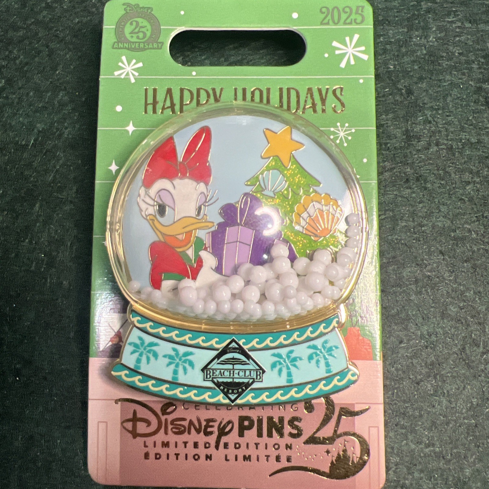Disney 2025 Happy Holidays Daisy Beach Club Snowglobe LE2000 Pin