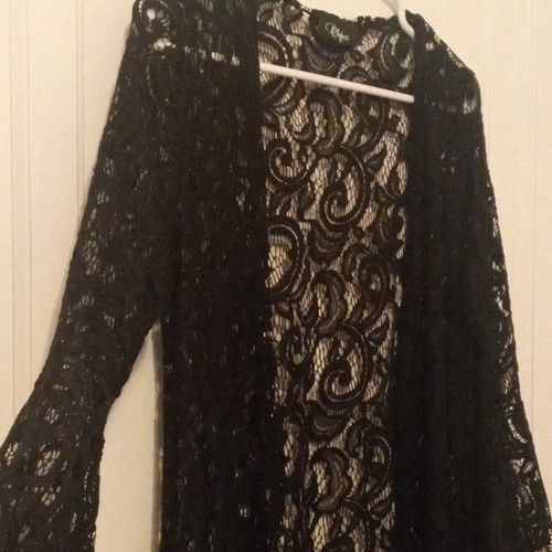 Elegant Black Lace Long Kimono open front top , small - Picture 4 of 4