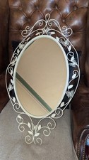Vintage Retro white metal leaf wire framed Oval wall mirror butterfly large