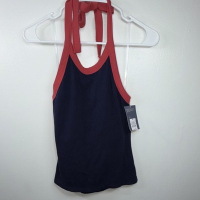 Women s Navy Blue & Red Halter Top   New With Tags