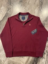 NWT US Polo Assn Mens 1/4 Zip 100% Cotton Knit Pullover Burgundy w/Logo, Size S