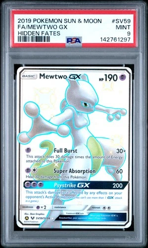 2019 POKEMON SUN & MOON HIDDEN FATES #SV59 FULL ART/MEWTWO GX PSA 9