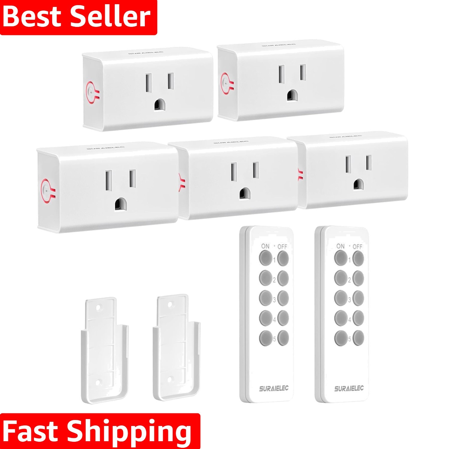 Innovative Remote Control for 5 Outlets: Wall-Mountable, 15 AMP, Energy Saving