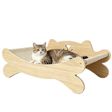 Elevated Cat Hammock Bed Cozy Raised Cat Lounger Washable Solid Wood Frame