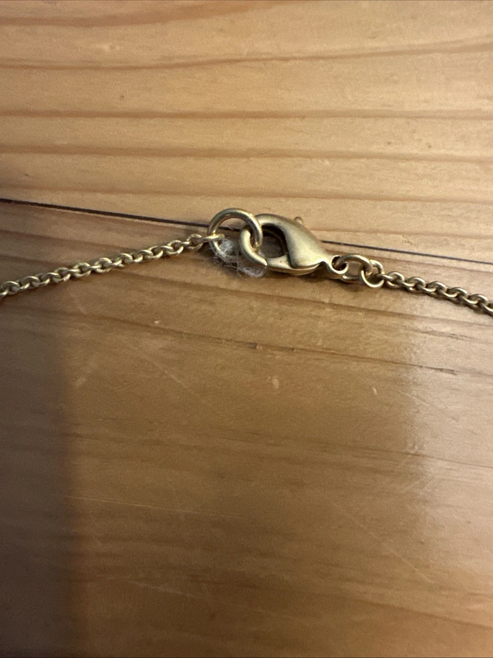 Boho Gold Tone Necklace Hammered Petal Charms & Turquoise Beads Artisan Style - Image 4 of 4