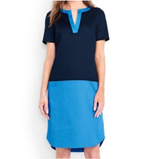 Lands End Navy Boreal Colorblock Tunic Stretch Cotton Textured Dress Size 10P