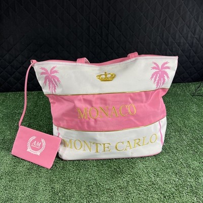 Monaco, Nice, Monte Carlo Pink And White Large Travel Tote New Palais Princier