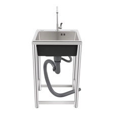 Freestanding Kitchen Sink with 360  Faucet, Single Bowl Commercial Sink, 45 41 7