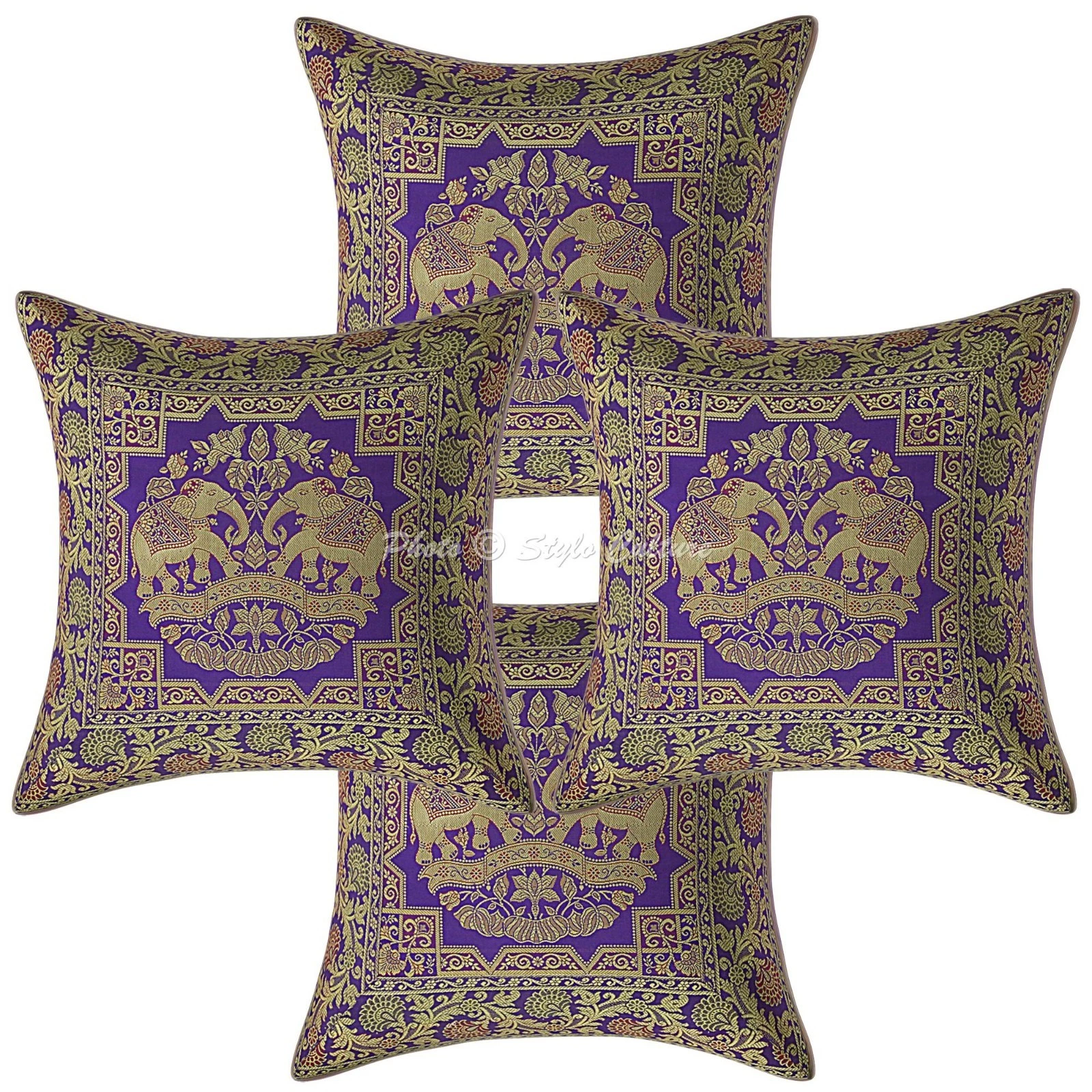 Decorative Jacquard Throw Pillow Covers Brocade Elephant 40x40 cm Cushion Cover