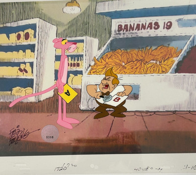 PINK PANTHER  Prod Cel Art Vintage SIGNED FRIZ FRELENG W/COA RARE 1978 ''Market''