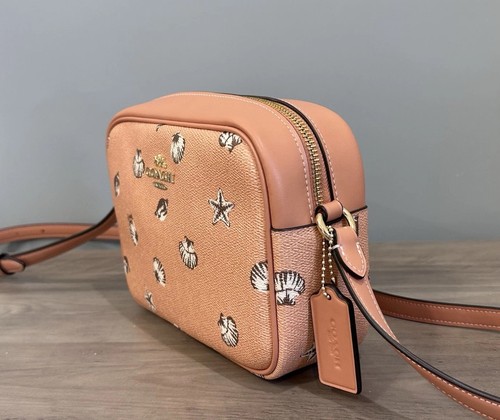 COACH CBM17 Jamie Camera Bag With Shell Print Coated Canvas Gold/Coral/Sunrise - Picture 3 of 13