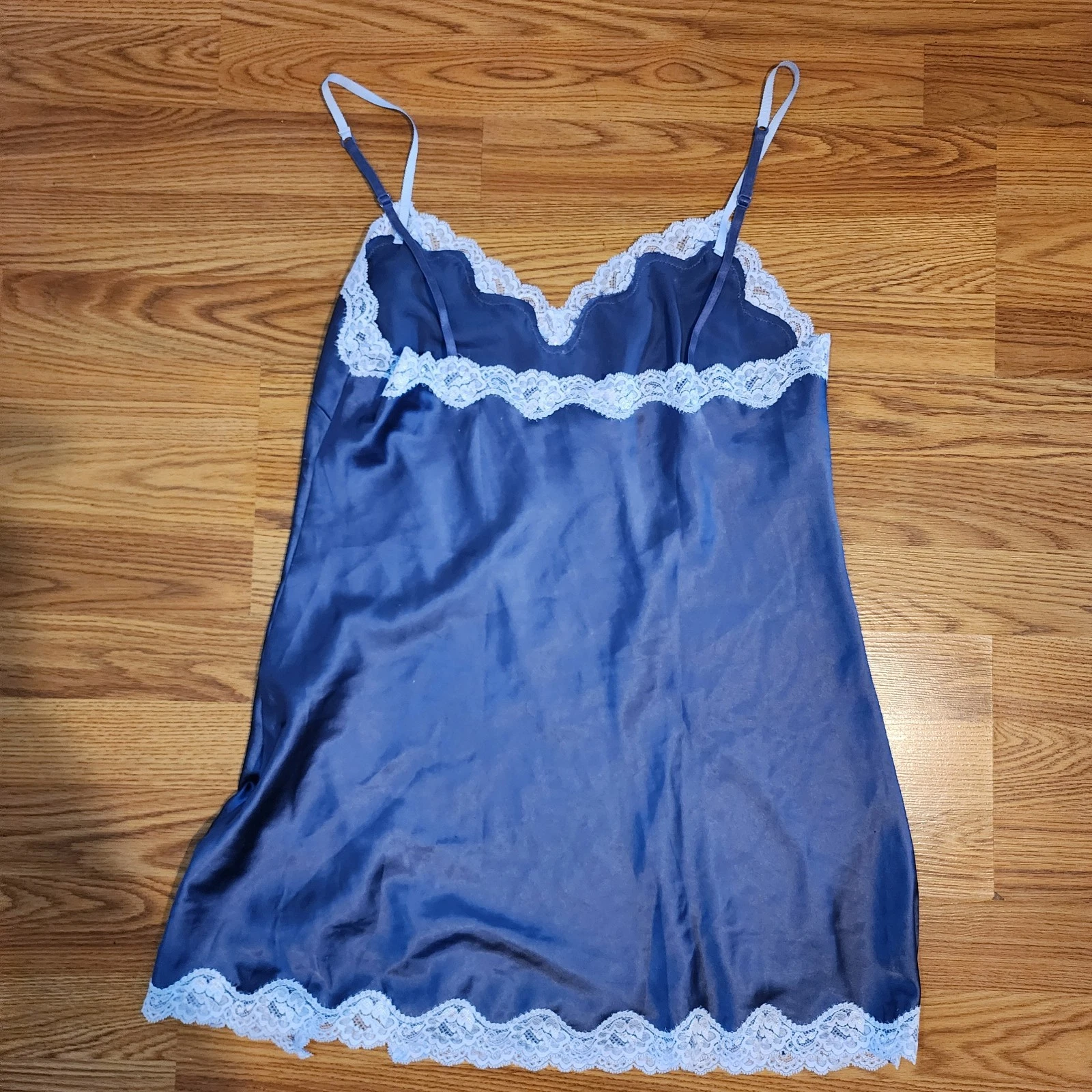 UNDERCOVER Abito Victoria's Secret lucido raso pizzo orlo blu slip grande camicia babydoll