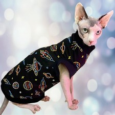 Black Cosmic Cat Shirt Sphynx - Clothes Clothing Cotton Vest Jumper Sweater Coat