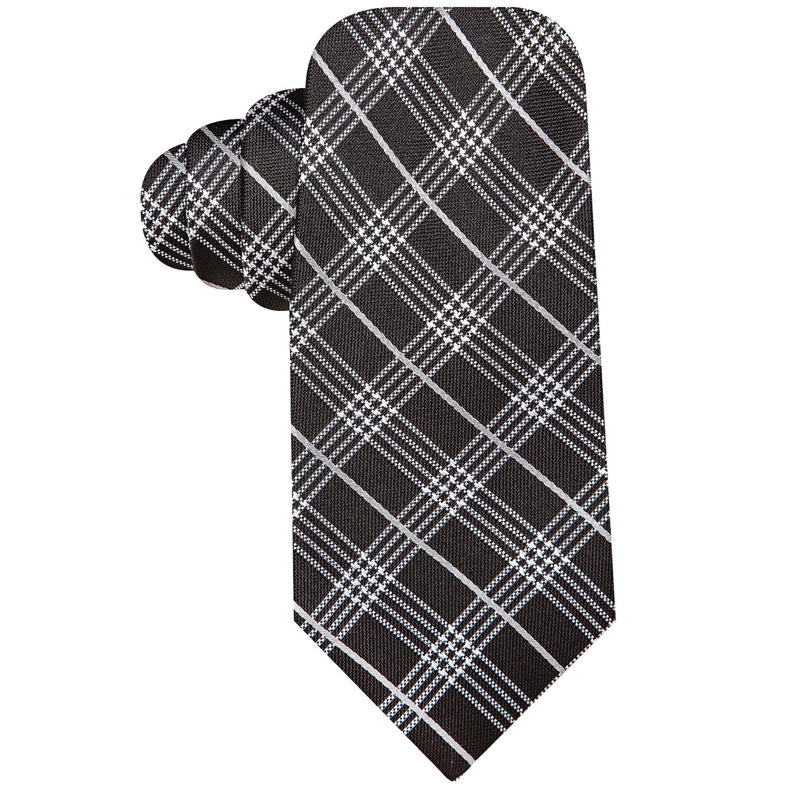 RYAN SEACREST DISTINCTION Black Silver Gray Prime Time Plaid Silk Slim Tie-OS 2890₽