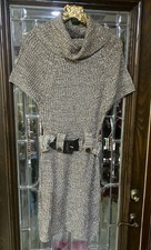 Tiana B Brown Cowl Neck Belted Sweater Dress Size Small NWT Read