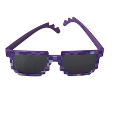Pixel 8-bit Gamer Novelty Sunglasses Purple Blue Boys Girls Kids Checkered
