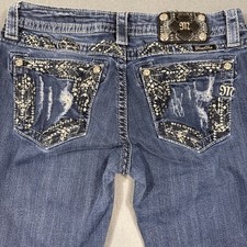 Miss Me Jeans Signature Boot Dark Wash WOMEN 30 EMBELISHED THICK WHISKERING NWOT