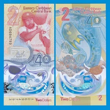 East Caribbean States 2 Dollars, P 61, 2023 Polymer UNC Commemorative Cricket