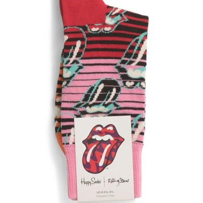 NWT $16 HAPPY SOCKS Rolling Stones Ruby Tuesday Mid-Calf Socks Wmns Sz 5.5-9.5