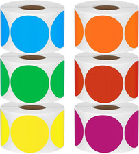 3600 Pcs 2" round Color Coding Dot Labels, 6 Rolls of 600 Each