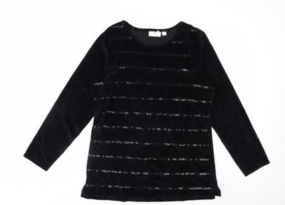 Quacker Factory Damen Langarmshirt schwarz Pailletten Samt Größe M