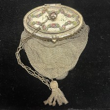 Antique Victorian Floral Design Steel Chain Mail Mesh Coin  Cut  Purse