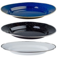 Emaille Teller Email Campingteller Westernteller flach blau schwarz wei&szlig; 26 cm