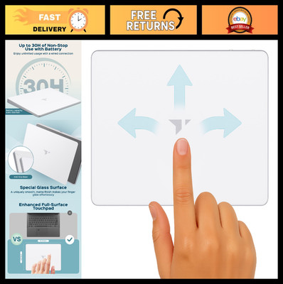 Wireless Touchpad, Bluetooth 2.4GHz, Type-C Rechargeable, Multi-Device, 30H Use,