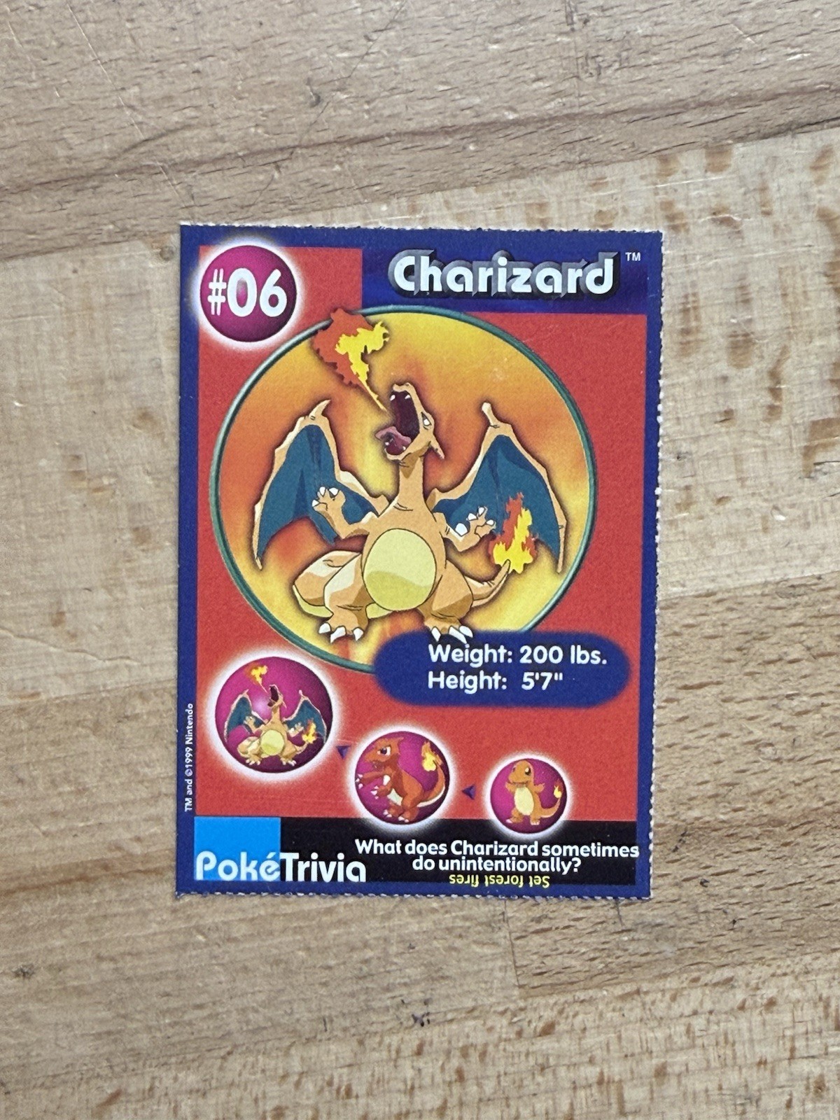 LP Charizard #6 Pokemon Burger King 1999 PokeTrivia Movie Card Perforated
