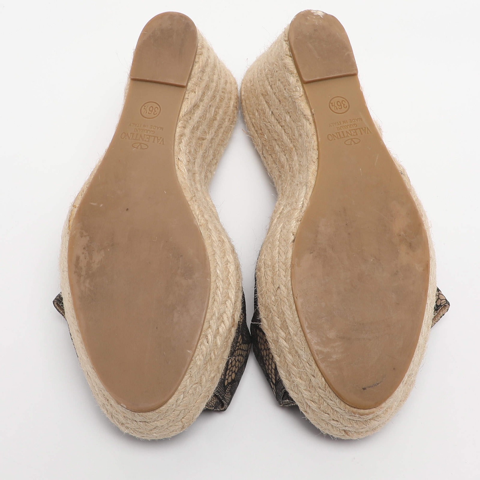 Valentino Bow Size 36.5 Black Lace Espadrille Wedge Sandals thumbnail 6